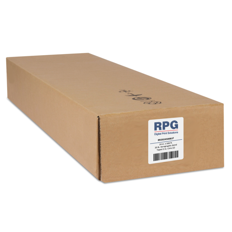 RPG 24″ x 500′ 20 lb. Xerographic Bond, Taped, 3″ core, 2/ctn